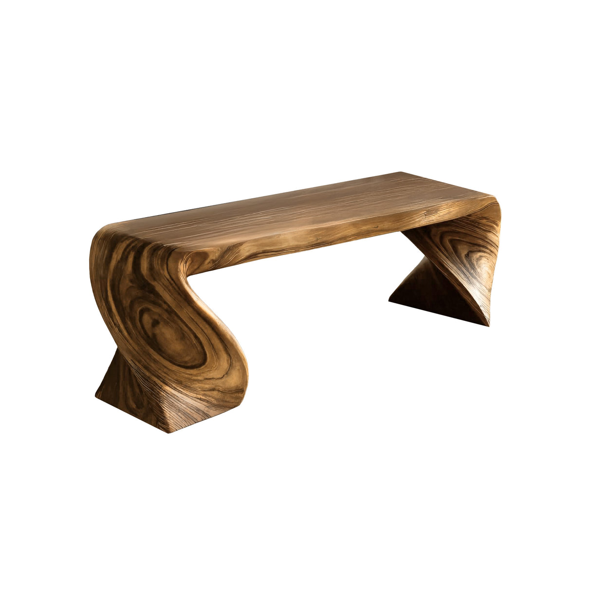 Elora Wave Sculptural Wood Bed Bench Natural Oak - Timberustic Bed Bench