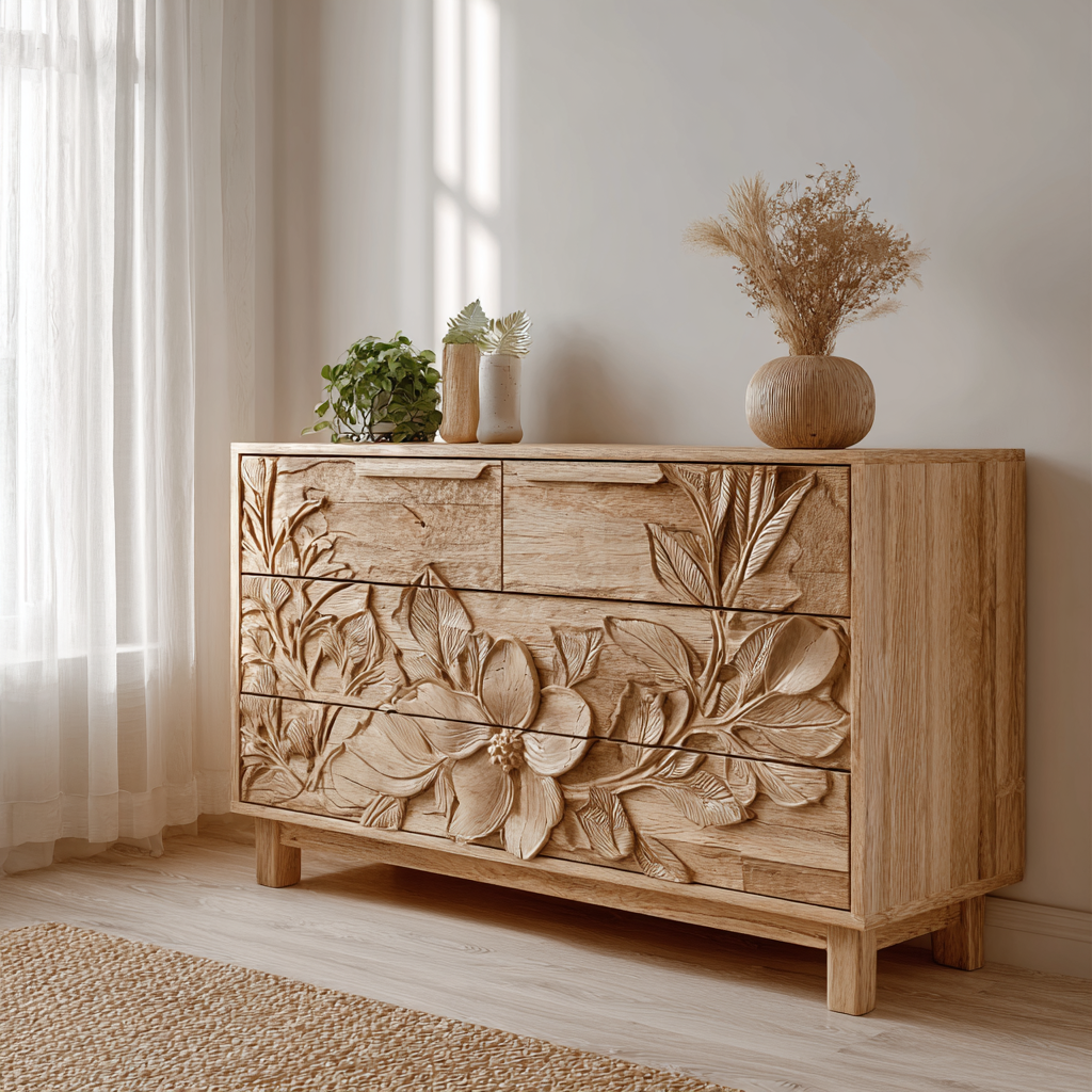 Elowen Botanical Hand-Carved Solid Wood Sideboard Cabinet