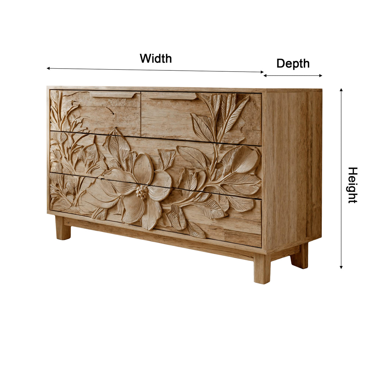 Elowen Botanical Hand-Carved Solid Wood Sideboard Cabinet