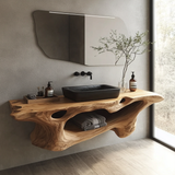 Elowen Handcrafted Solid Wood Floating Bathroom Vanity with Open Storage - Timberustic Floating Bathroom Vanity with Open Storage