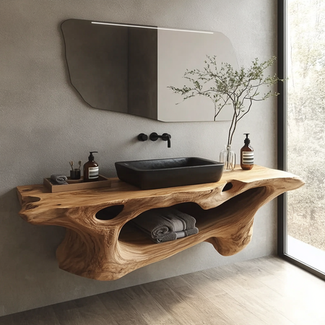 Elowen Handcrafted Solid Wood Floating Bathroom Vanity with Open Storage - Timberustic Floating Bathroom Vanity with Open Storage