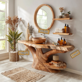 Elowen Live Edge Solid Wood Bathroom Vanity with Shelves - Timberustic Freestanding Bathroom Vanity with Shelves