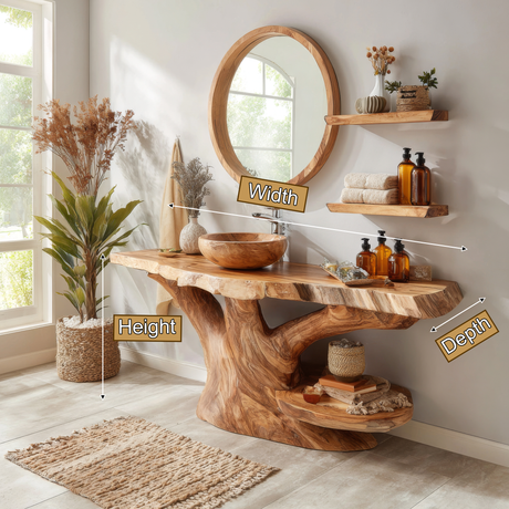 Elowen Live Edge Solid Wood Bathroom Vanity with Shelves - Timberustic Freestanding Bathroom Vanity with Shelves
