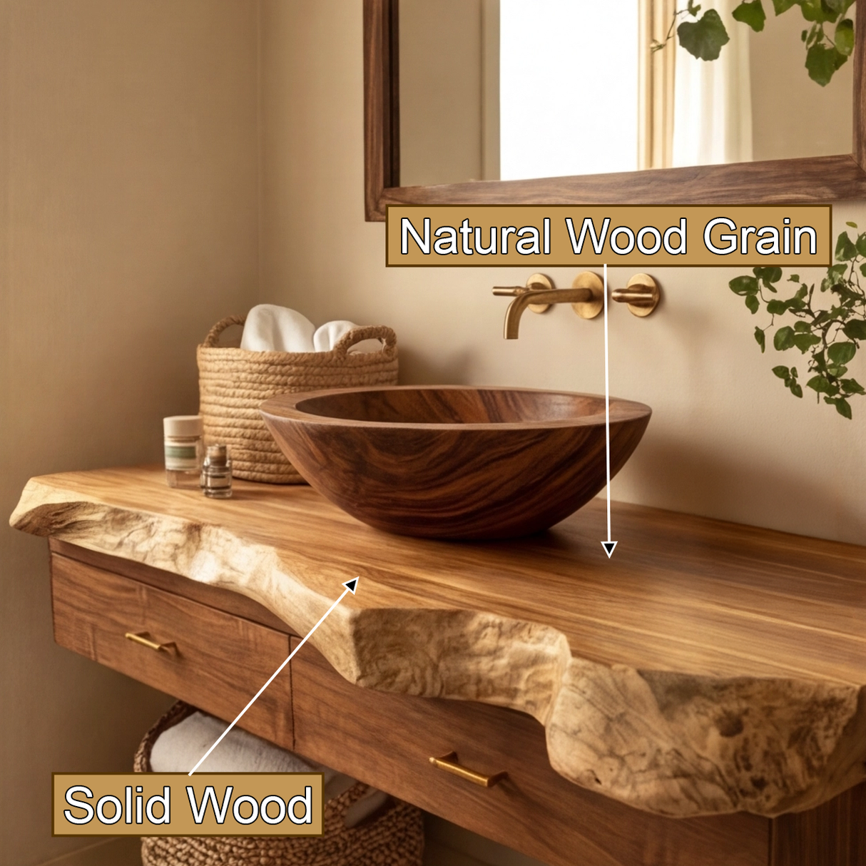 Elowen Live Edge Solid Wood Floating Bathroom Vanity with Drawers - Timberustic Floating Bathroom Vanity With Drawers
