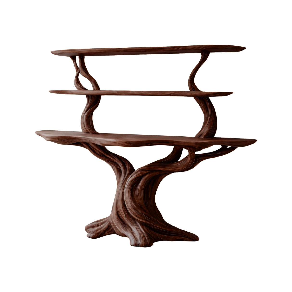 Elowen Sculpted Solid Wood Console Table with Shelves Dark Walnut - Timberustic Console Table with Shelves