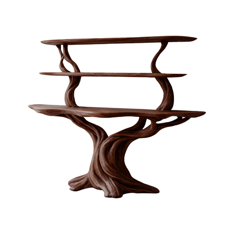 Elowen Sculpted Solid Wood Console Table with Shelves Dark Walnut - Timberustic Console Table with Shelves