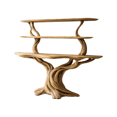 Elowen Sculpted Solid Wood Console Table with Shelves Natural Oak - Timberustic Console Table with Shelves