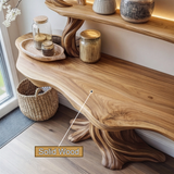 Elowen Sculpted Solid Wood Console Table with Shelves - Timberustic Console Table with Shelves