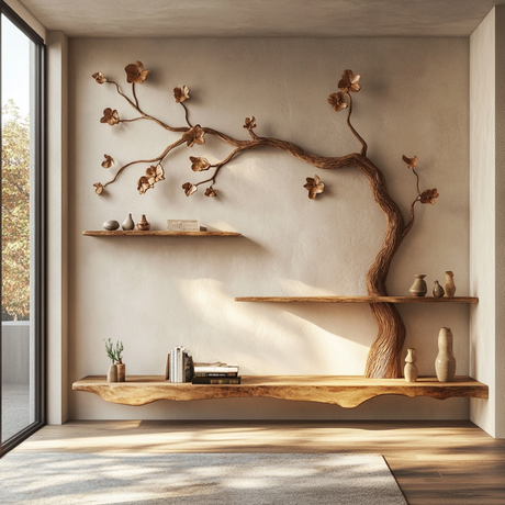 Elowen Sculpted Solid Wood Floating Tree-Inspired Display Shelf - Timberustic Tree-Inspired Display Shelf