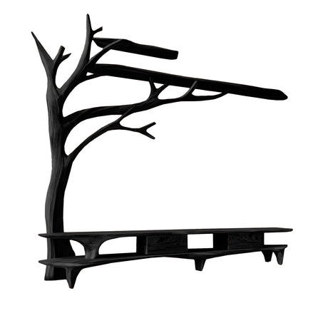 Elowen Tree Branch Live Edge Solid Wood TV Console Black - Timberustic TV Console with Tree Shelf