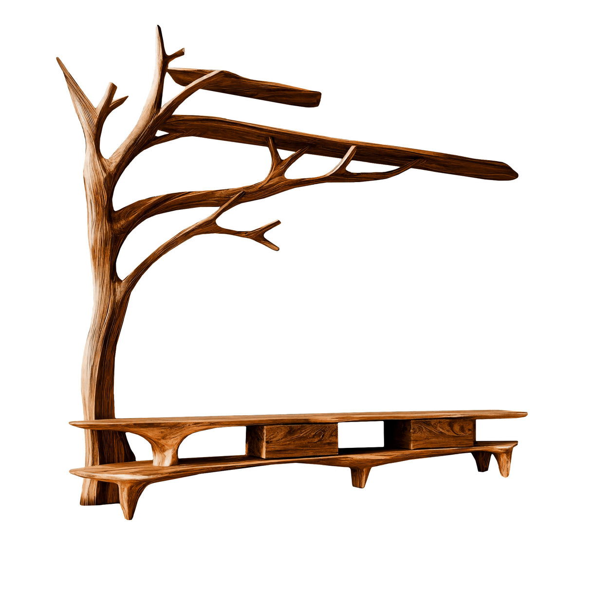 Elowen Tree Branch Live Edge Solid Wood TV Console Brown - Timberustic TV Console with Tree Shelf
