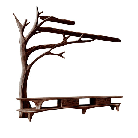 Elowen Tree Branch Live Edge Solid Wood TV Console Dark Walnut - Timberustic TV Console with Tree Shelf
