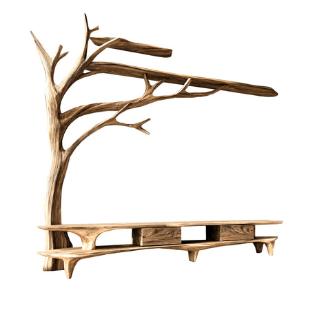 Elowen Tree Branch Live Edge Solid Wood TV Console Natural Oak - Timberustic TV Console with Tree Shelf