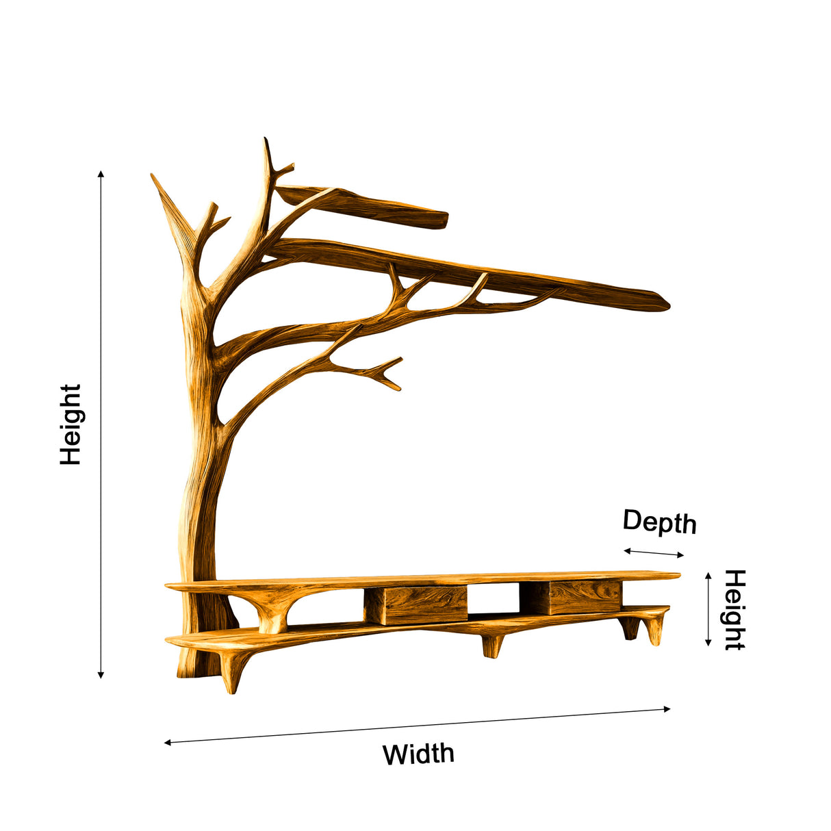 Elowen Tree Branch Live Edge Solid Wood TV Console - Timberustic TV Console with Tree Shelf