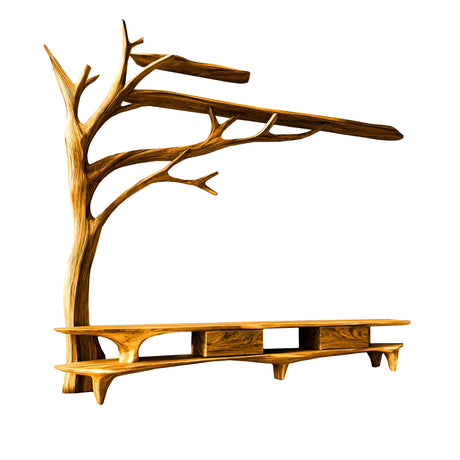 Elowen Tree Branch Live Edge Solid Wood TV Console Teak - Timberustic TV Console with Tree Shelf