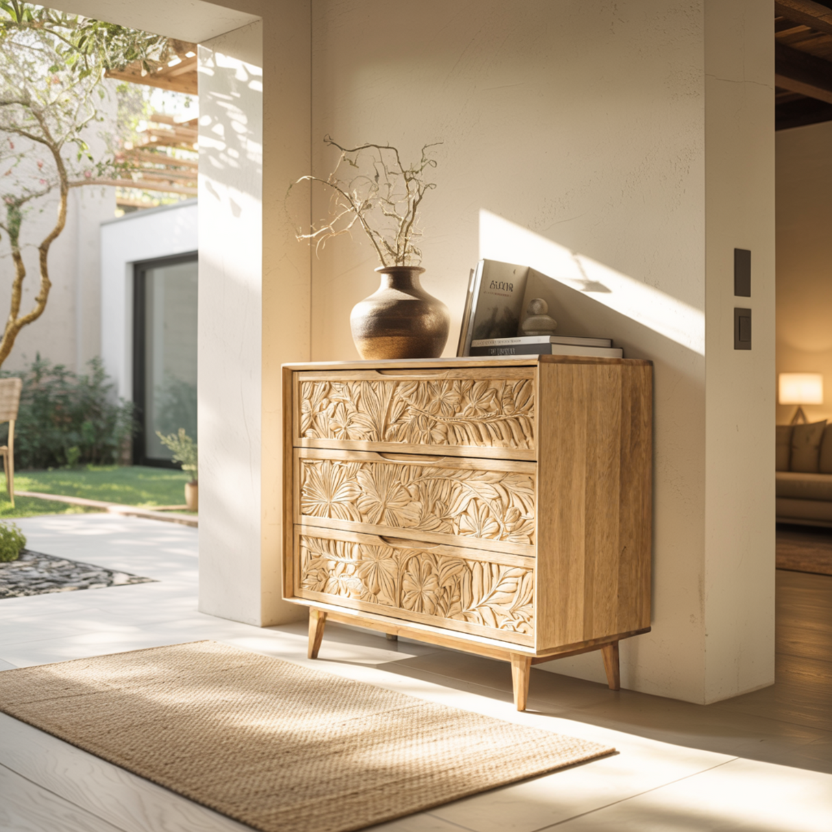 Elvara Hand-Carved Solid Wood Sideboard Cabinet