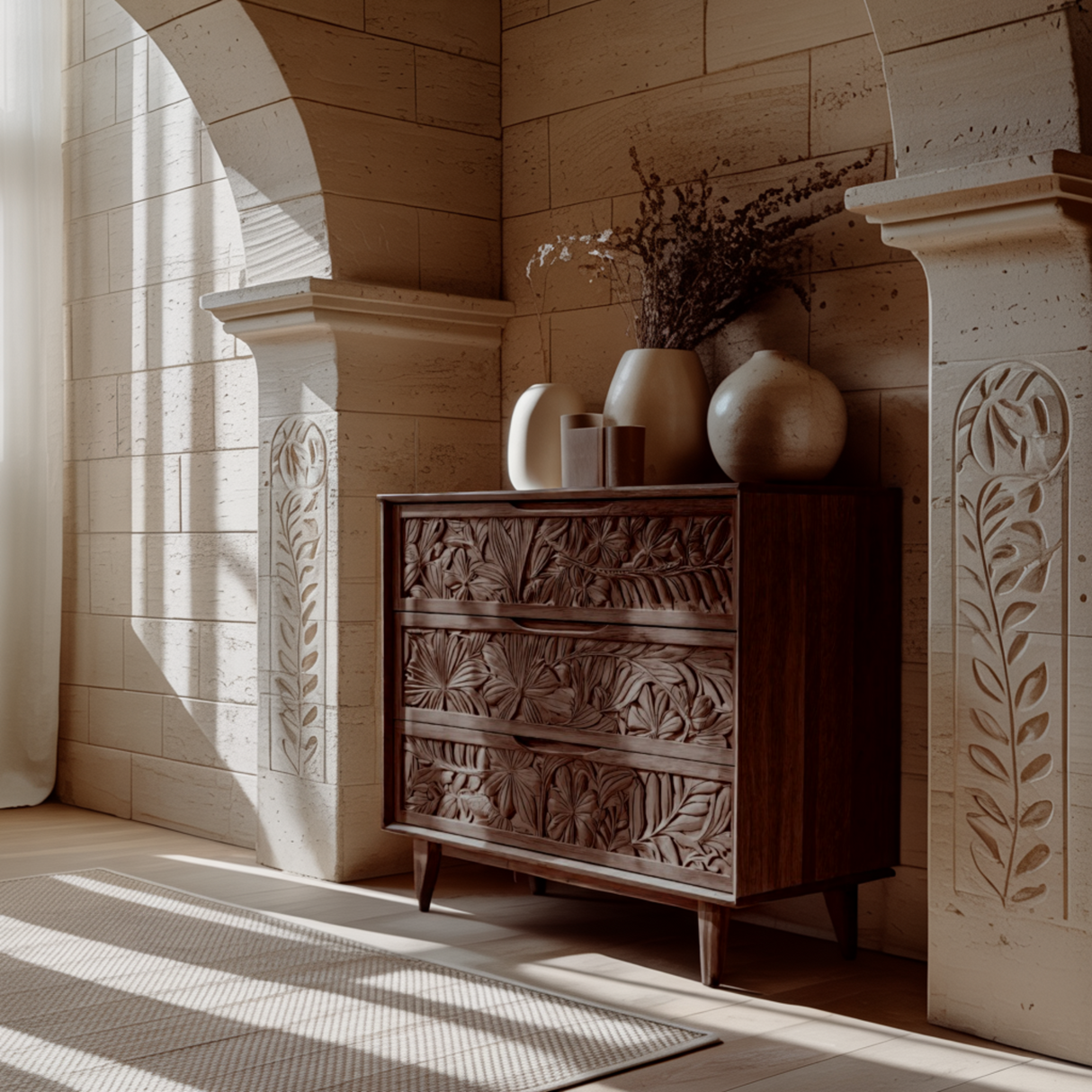 Elvara Hand-Carved Solid Wood Sideboard Cabinet