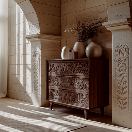 Elvara Hand-Carved Solid Wood Sideboard Cabinet