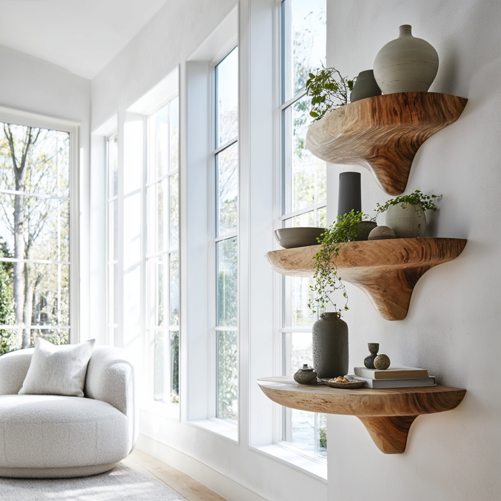 Elvara Sculpted Solid Wood Mushroom Floating Shelf SPA154934 - Timberustic Floating Shelf