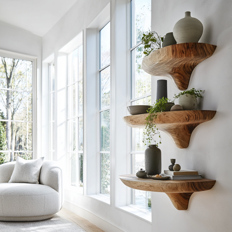 Elvara Sculpted Solid Wood Mushroom Floating Shelf SPA154934 - Timberustic Floating Shelf