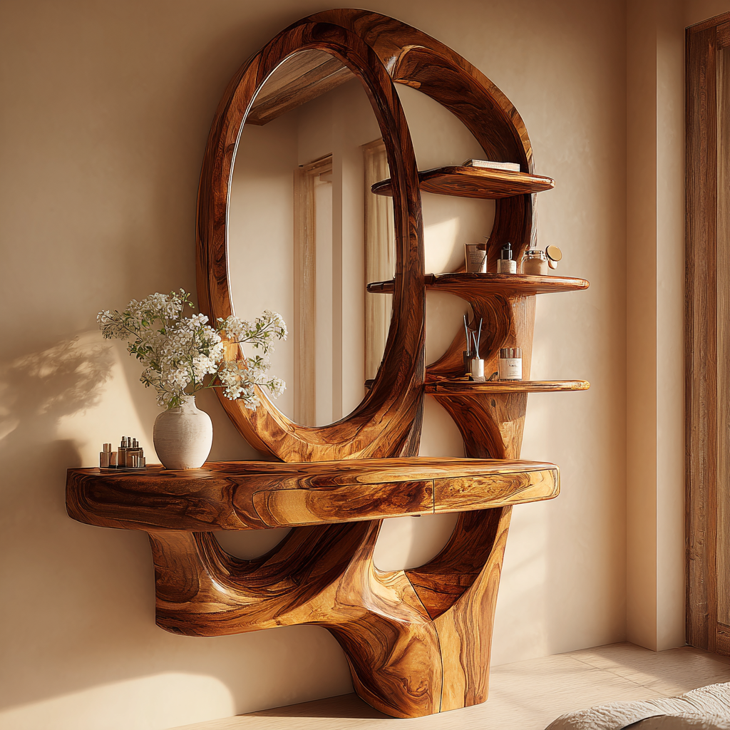 Elvaria Sculpted Solid Wood Cosmetic Table - Timberustic Cosmetic Table
