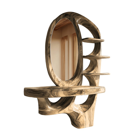 Elvaria Sculpted Solid Wood Cosmetic Table Natural Oak - Timberustic Cosmetic Table