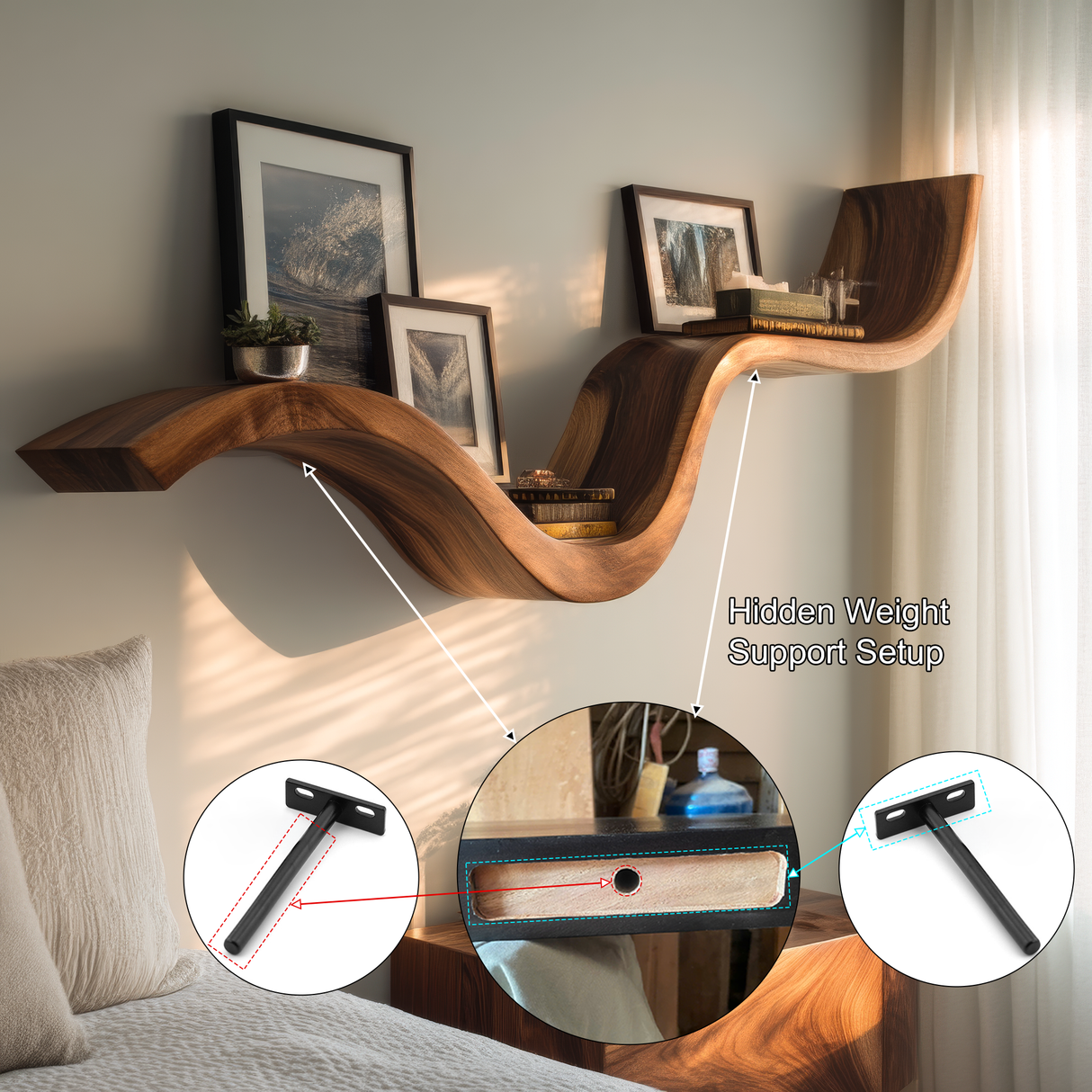 Elvaria Sculpted Solid Wood Floating Shelf SPA254336 - Timberustic Floating Shelf