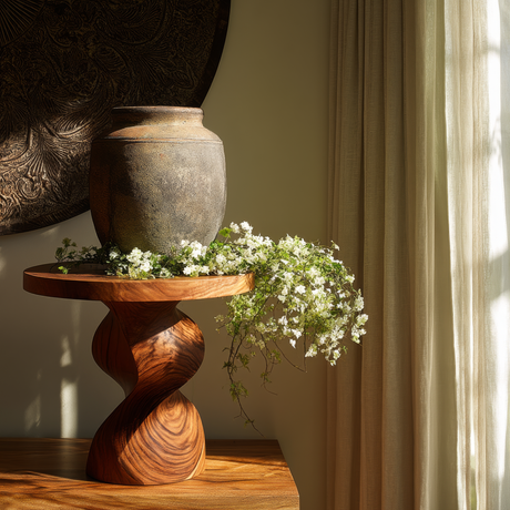 Elvaris Balanced Twist Solid Wood Pedestal Stand - Timberustic Pedestal Stand