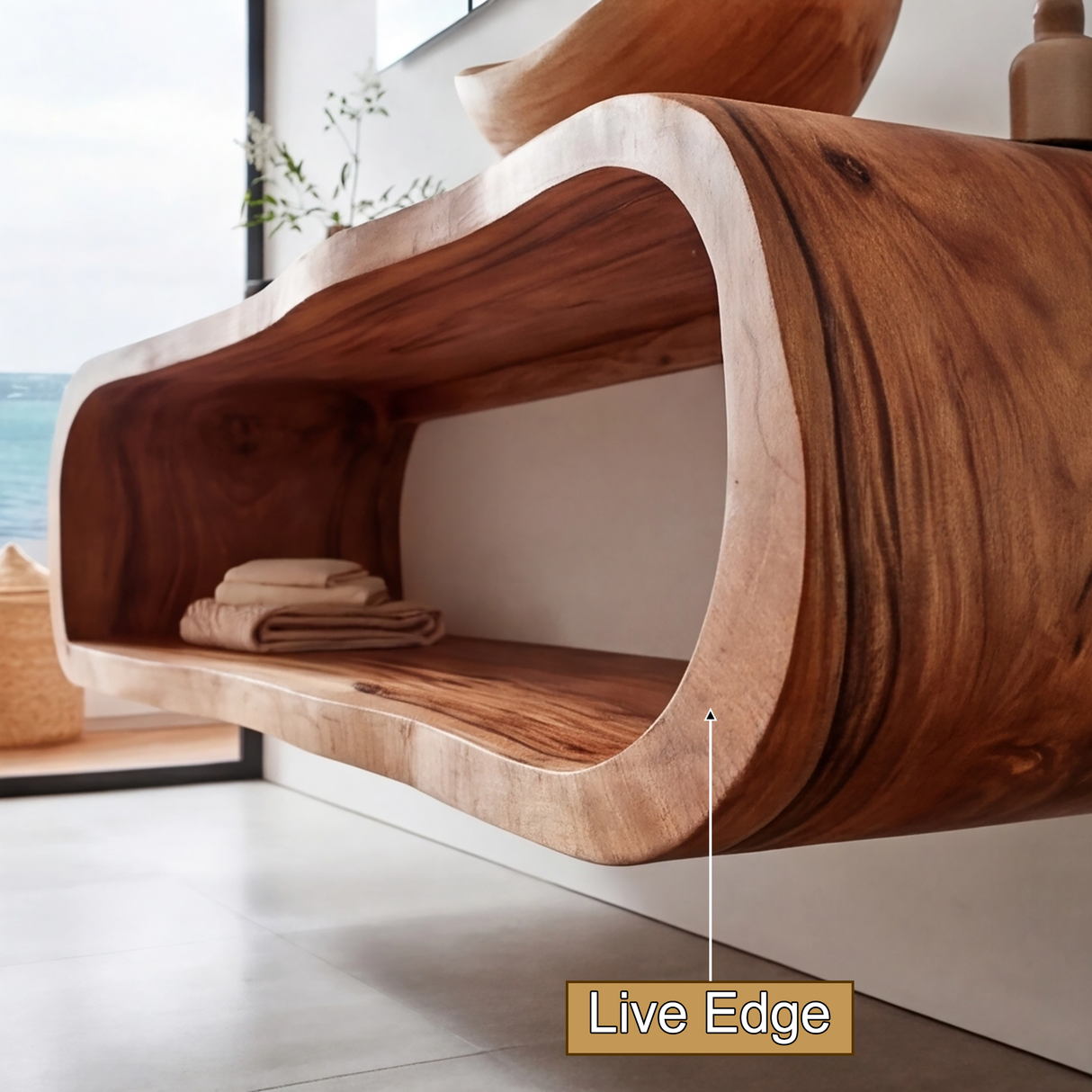 Elvaron Sculpted Solid Wood Floating Bathroom Vanity with Open Storage - Timberustic Floating Bathroom Vanity with Open Storage