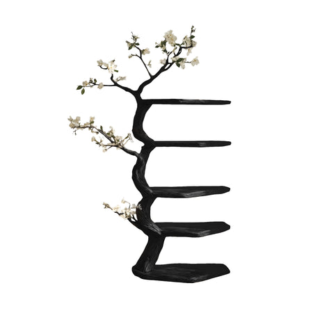 Elyndor Sculpted Solid Wood Tree Bookshelf Black - Timberustic Tree Bookshelf