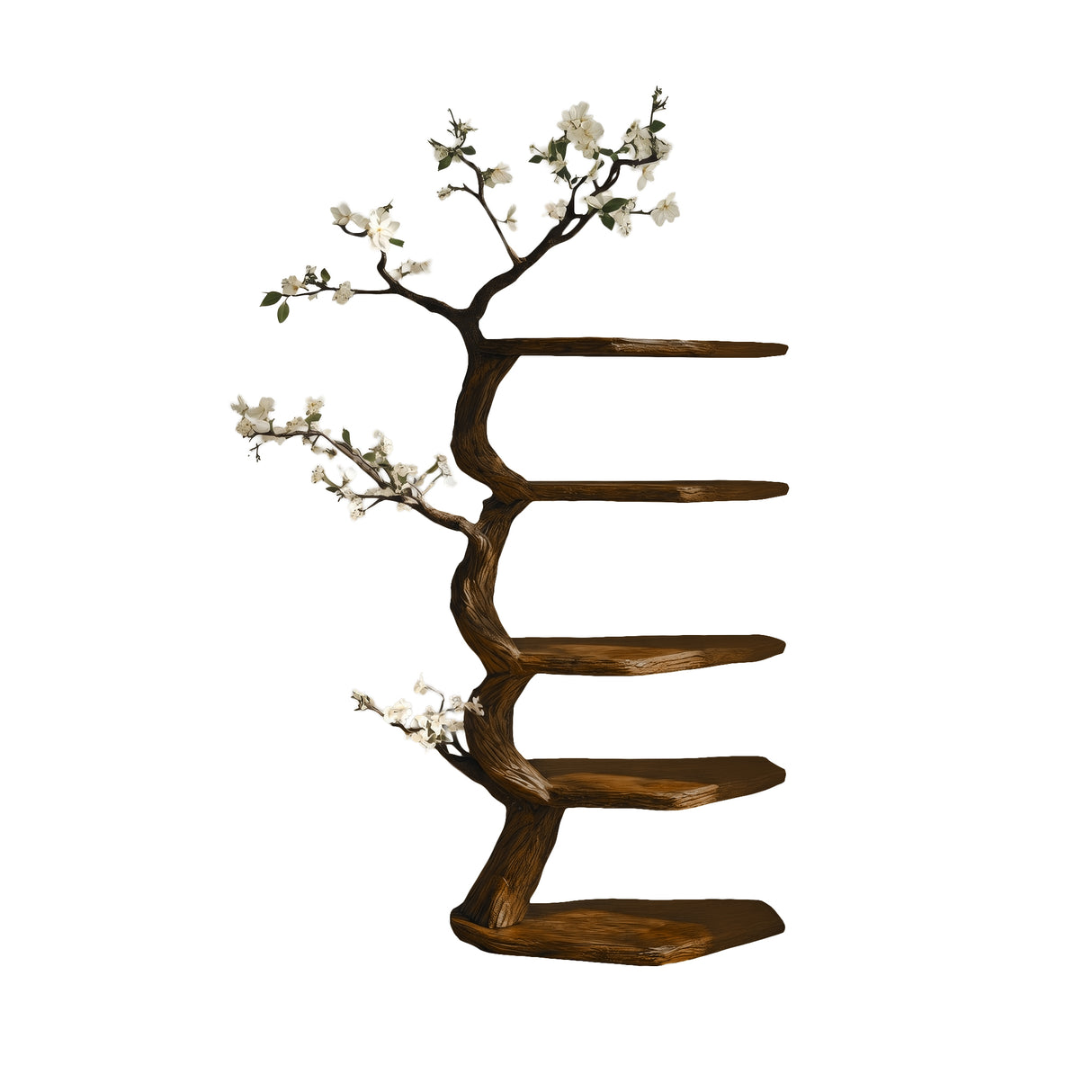 Elyndor Sculpted Solid Wood Tree Bookshelf Brown - Timberustic Tree Bookshelf
