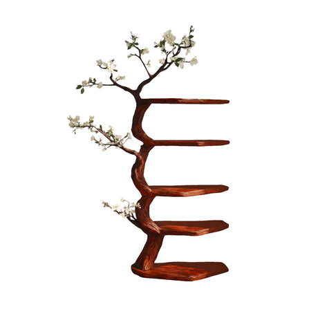Elyndor Sculpted Solid Wood Tree Bookshelf Mahogany - Timberustic Tree Bookshelf