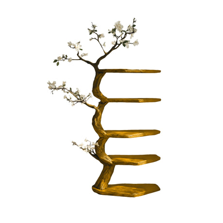 Elyndor Sculpted Solid Wood Tree Bookshelf Teak - Timberustic Tree Bookshelf