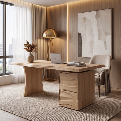Elyndra Solid Wood Desk with Drawers Natural Oak - Timberustic Desk With Drawers