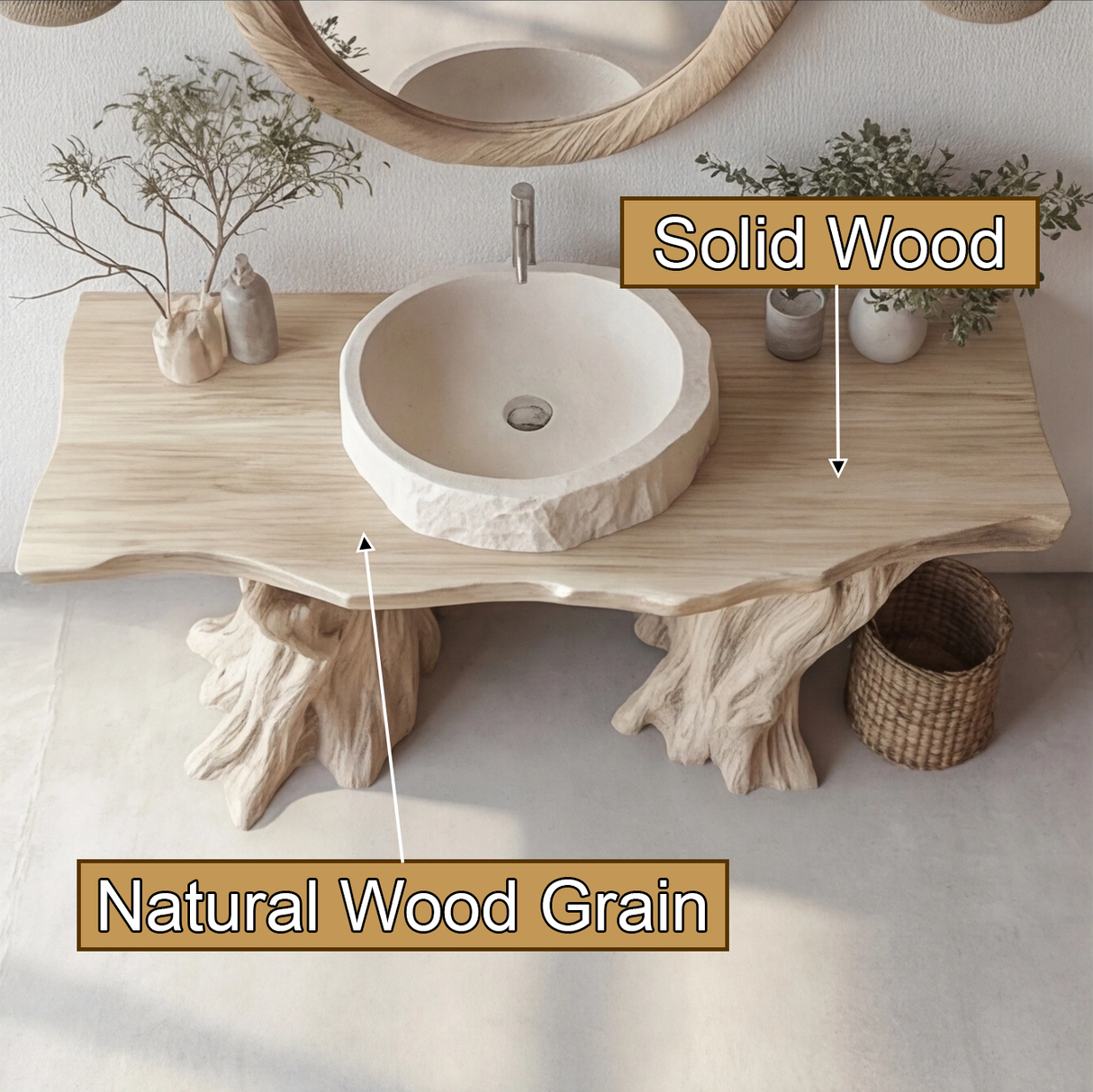 Elyndra Treeform Solid Wood Freestanding Bathroom Vanity - Timberustic Freestanding Bathroom Vanity