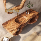 Elyra Sculpted Solid Wood Floating Bathroom Vanity with Integrated Sink and Open Storage - Timberustic Floating Bathroom Vanity with Integrated Sink and Open Storage