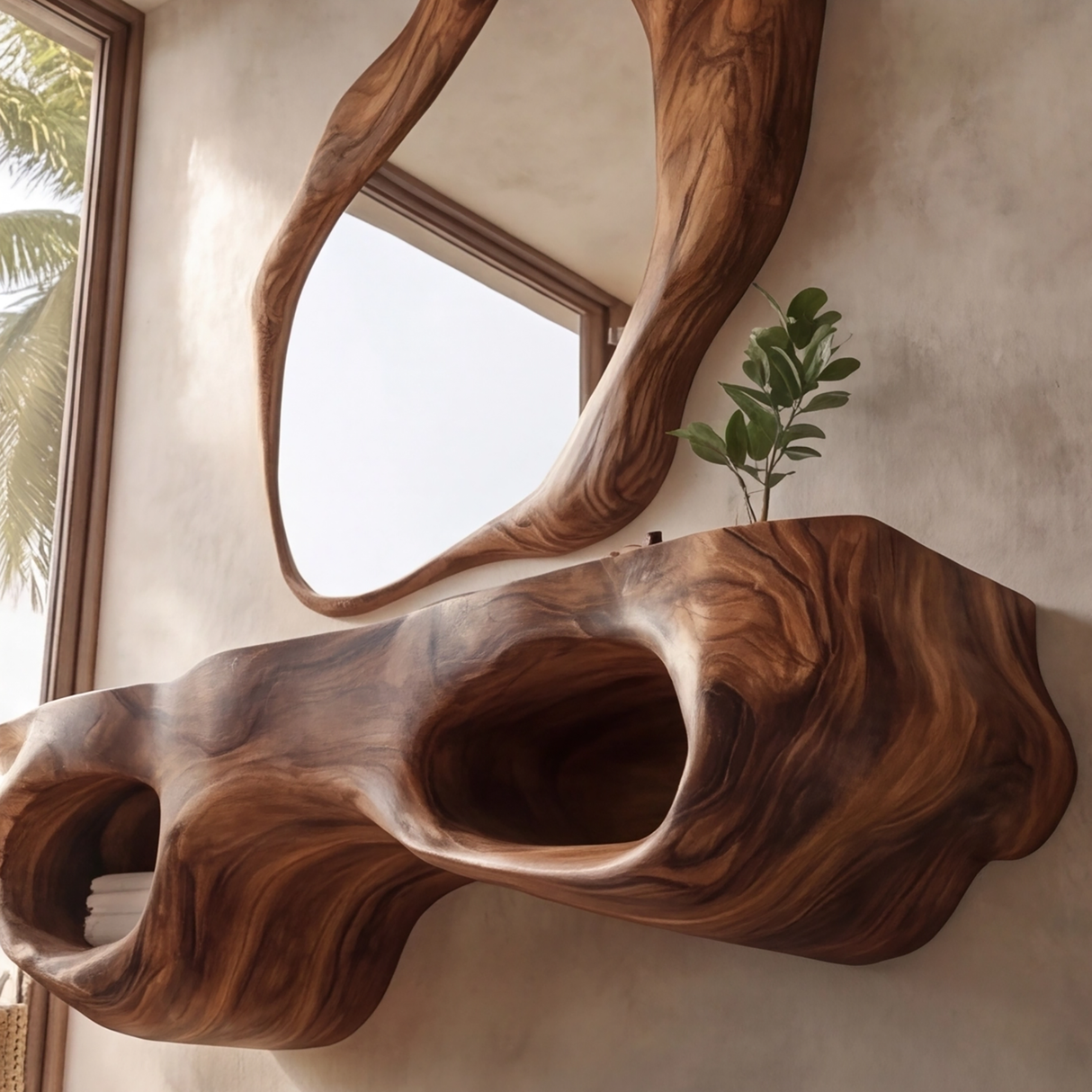 Elyra Sculpted Solid Wood Floating Bathroom Vanity with Integrated Sink and Open Storage - Timberustic Floating Bathroom Vanity with Integrated Sink and Open Storage