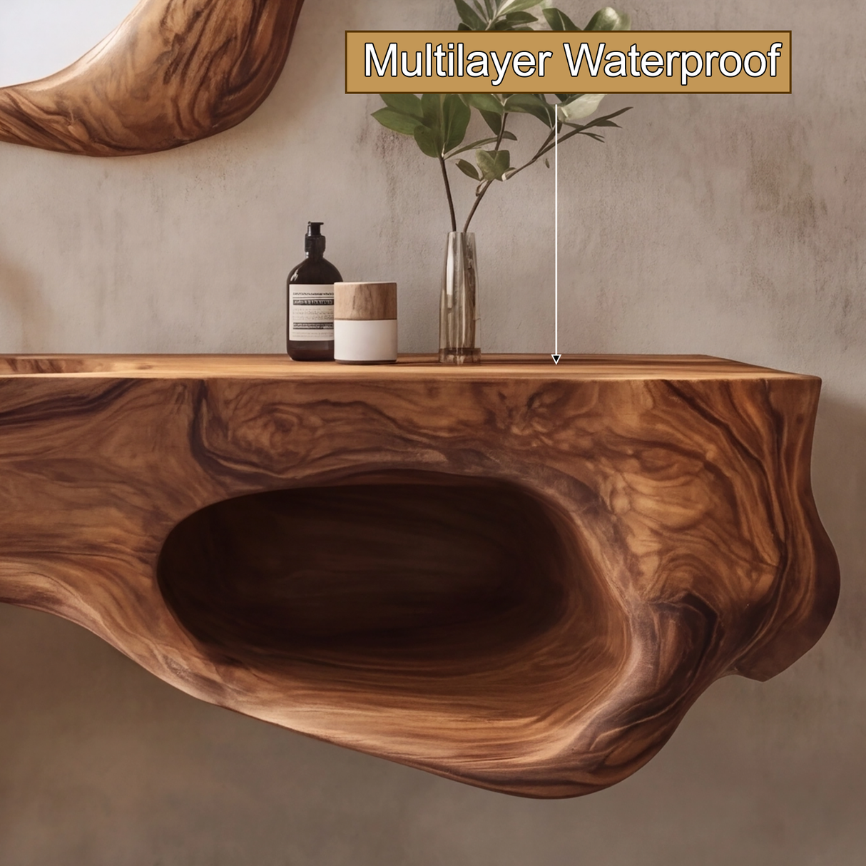 Elyra Sculpted Solid Wood Floating Bathroom Vanity with Integrated Sink and Open Storage - Timberustic Floating Bathroom Vanity with Integrated Sink and Open Storage