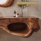 Elyra Sculpted Solid Wood Floating Bathroom Vanity with Integrated Sink and Open Storage - Timberustic Floating Bathroom Vanity with Integrated Sink and Open Storage