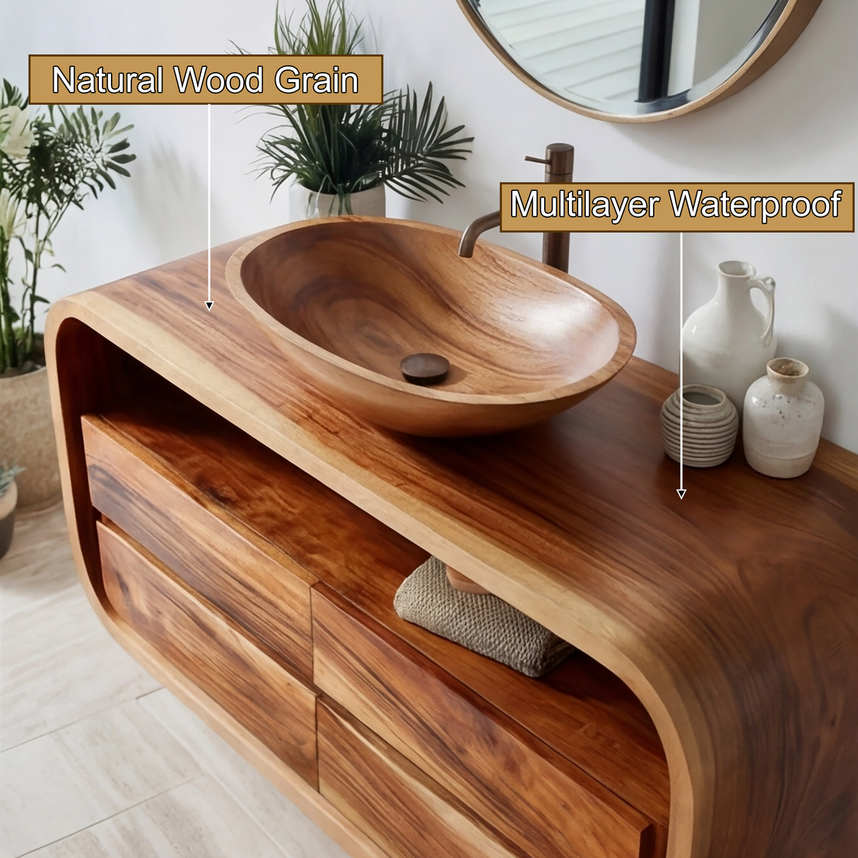 Elyron Sculpted Solid Wood Floating Bathroom Vanity with Drawers - Timberustic Floating Bathroom Vanity With Drawers