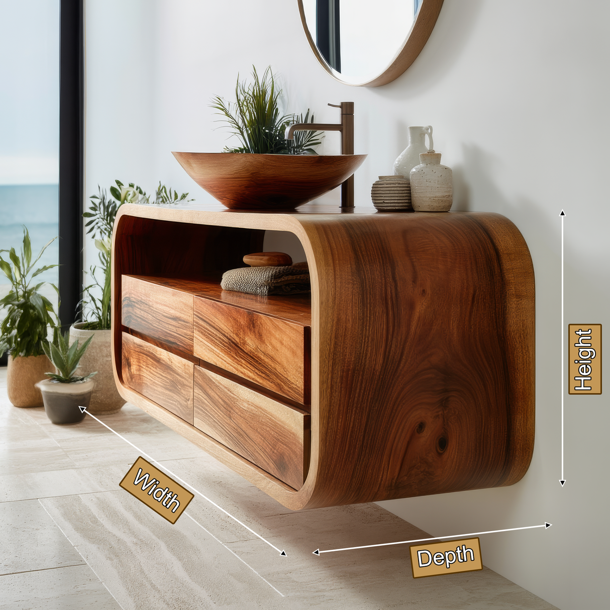 Elyron Sculpted Solid Wood Floating Bathroom Vanity with Drawers - Timberustic Floating Bathroom Vanity With Drawers