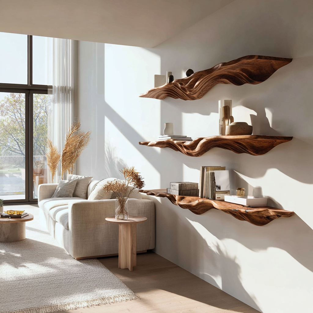 Elythra Sculpted Solid Wood Floating Shelf