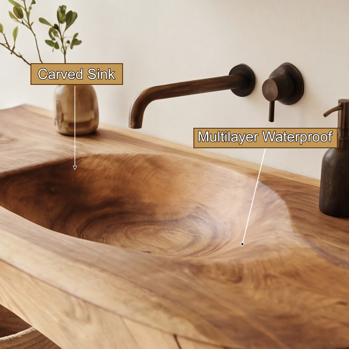 Elyvora Sculpted Solid Wood Freestanding Bathroom Vanity with Integrated Sink SPA273721 - Timberustic Freestanding Bathroom Vanity