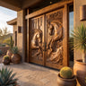 Equinar Handcrafted Solid Wood Horse Relief Double Door Brown - Timberustic Door