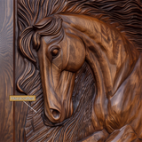 Equinar Handcrafted Solid Wood Horse Relief Double Door