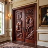 Equinar Handcrafted Solid Wood Horse Relief Double Door