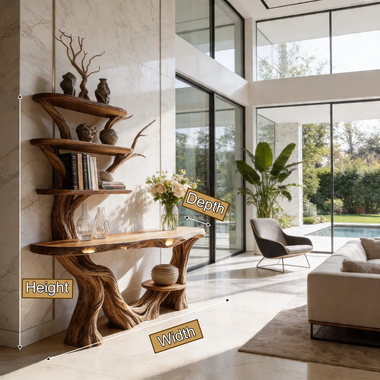 Eryndor Sculpted Solid Wood Console Table with Shelves - Timberustic Console Table with Shelves