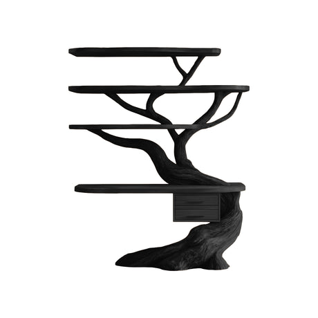 Eryndor Sculpted Solid Wood Tree Bookshelf with Drawers Black - Timberustic Tree Bookshelf