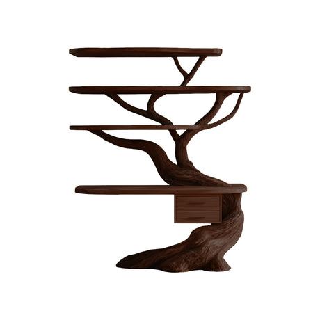 Eryndor Sculpted Solid Wood Tree Bookshelf with Drawers Dark Walnut - Timberustic Tree Bookshelf