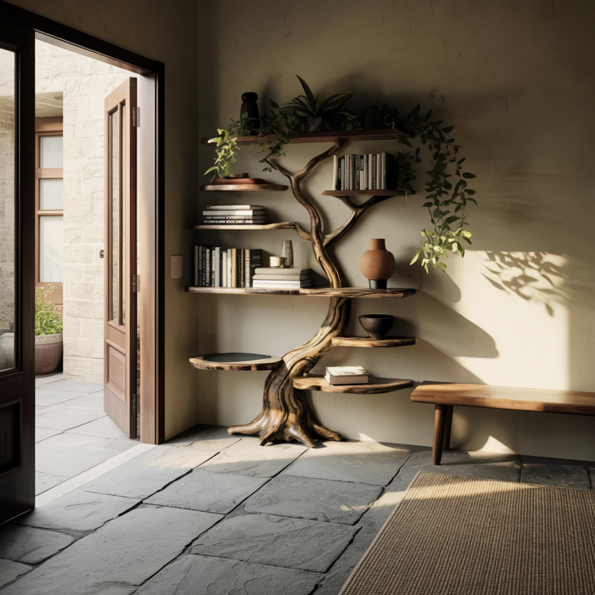 Everwood Sculpted Timber Tree Bookshelf